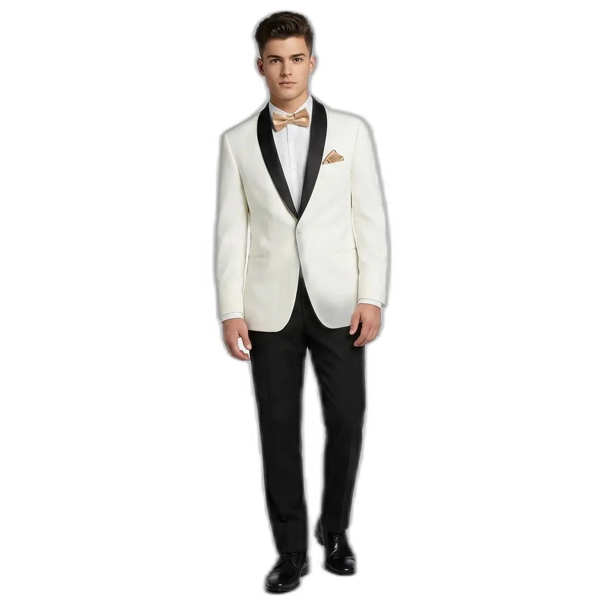 The Golden Crown – White Tuxedo + Gold Bow Tie | Prom 2026