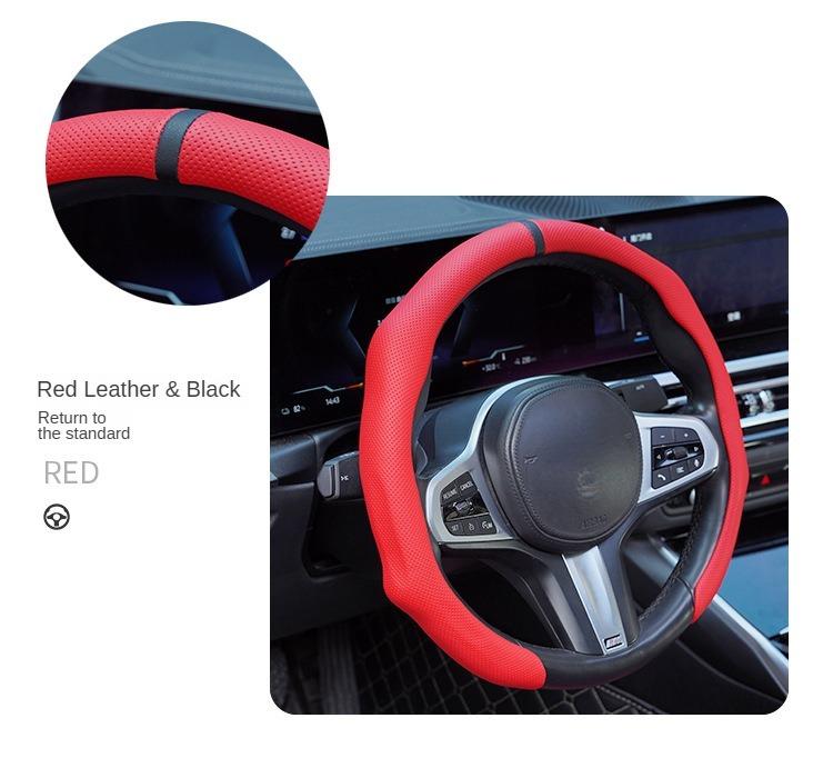 Napa Leather Steering Wheel Cover - Quick Turn Non-Slip Breathable Ultra Thin Universal Fit for All Seasons Car Interior Kit Automotive Steeringwheelcover