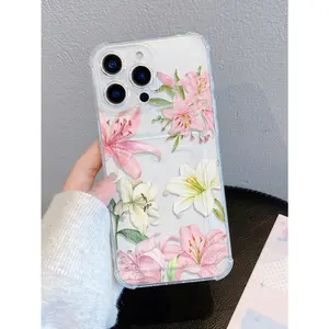 Transparent TPU Smartphone Case with Protection, White Lily Flower Design, Card & Photo Holder, Camera-Safe Cover for iPhone XS/XS Max/XR/11/12/13/14/14 Plus/15/15 Plus/16/16 Pro/16 Plus/17/17 Pro Max, Ideal Holiday Gift summerwins