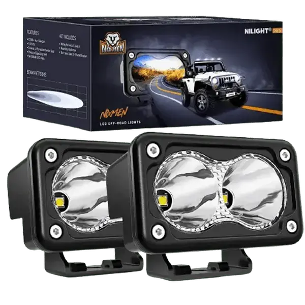 Nilight 3-in LED Car Work Lights - 10W OSRAM High Intensity, 1300LM Stable Output, Built-in EMC, 10-30V DC, Adjustable Aluminum Pair Pack for Truck, Boat Tractors, Offroad Use