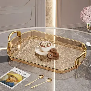 Fashion Textured Plastic Tray with Border, Durable Modern Rectangular Tray with Rounded Corners and Dual Layer Design