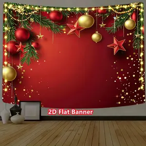 1pc 2D Flat Christmas Banner Christmas Polyester Photography Backdrop Theme New Year Party Photo Background Golden Shining Stars Banner Decorations Photo Booth Studio Props Ornaments