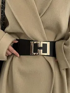 Women's Solid Color Wide Belt, Fashionable Elastic Belt for Daily Clothing Decoration, Trendy All-match & Exquisite Belt for Birthday Gift, Elegant Belt Buckle