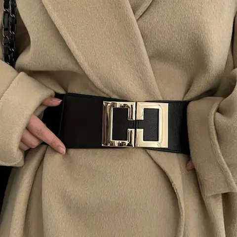 Women's Solid Color Wide PU Belt, Fashionable Elastic Belt for Daily Clothing Decoration, Trendy All-match & Exquisite Belt for Birthday Gift, Elegant Belt Buckle, Stretchy Belts
