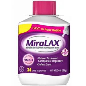 MiraLAX Powder Laxative 34 Doses 20.4 Ounce Unflavored Grit-Free Softens Stool Relieves Constipation Healthcare Vitamin