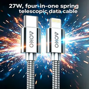 27W USB‑C to Lightning fast charging cable, metal spring anti‑bite design, ultra durable and tangle‑free, super bend‑resistant Type‑C charger for iPhone 17/16/15, Samsung Galaxy, Pixel, iPad Pro