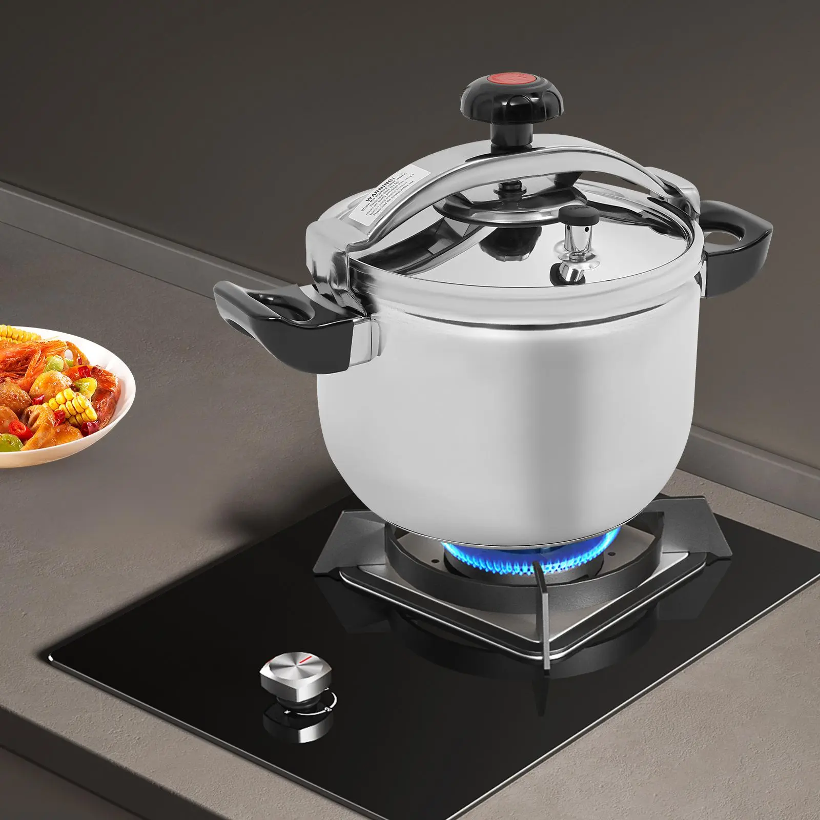 Silver Improved Aluminium Round Pressure Cooker-Pressure Pot (9L,11L,30L) - Triple-Layer Bottom, Multi-Layer Safety Protection, Polished Finish Cookware with User Manual for Home Kitchen, Restaurants