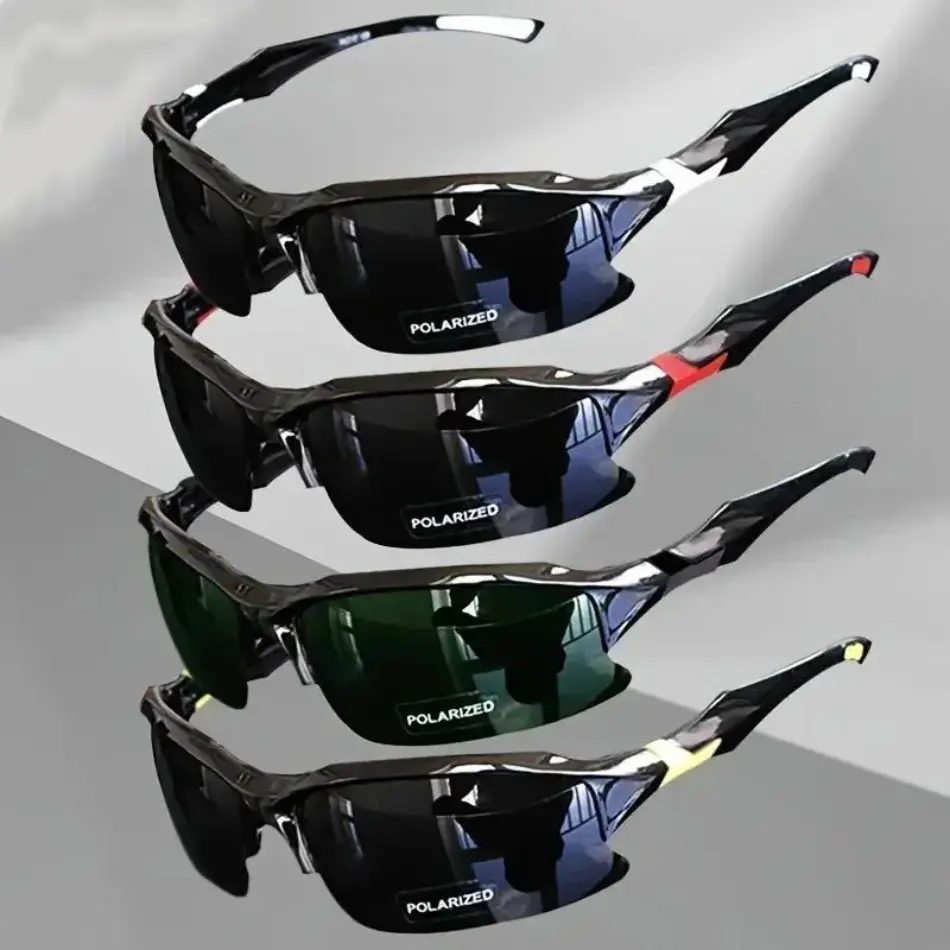 2026 New 4-Pack Polarized Sports Sunglasses for Men - Rimless, Oversized Square Cat Eye, Windproof, Lightweight Sun Protection Sports Eyewear for Running, Driving, Travel, Sunglasses Sports Eyewear