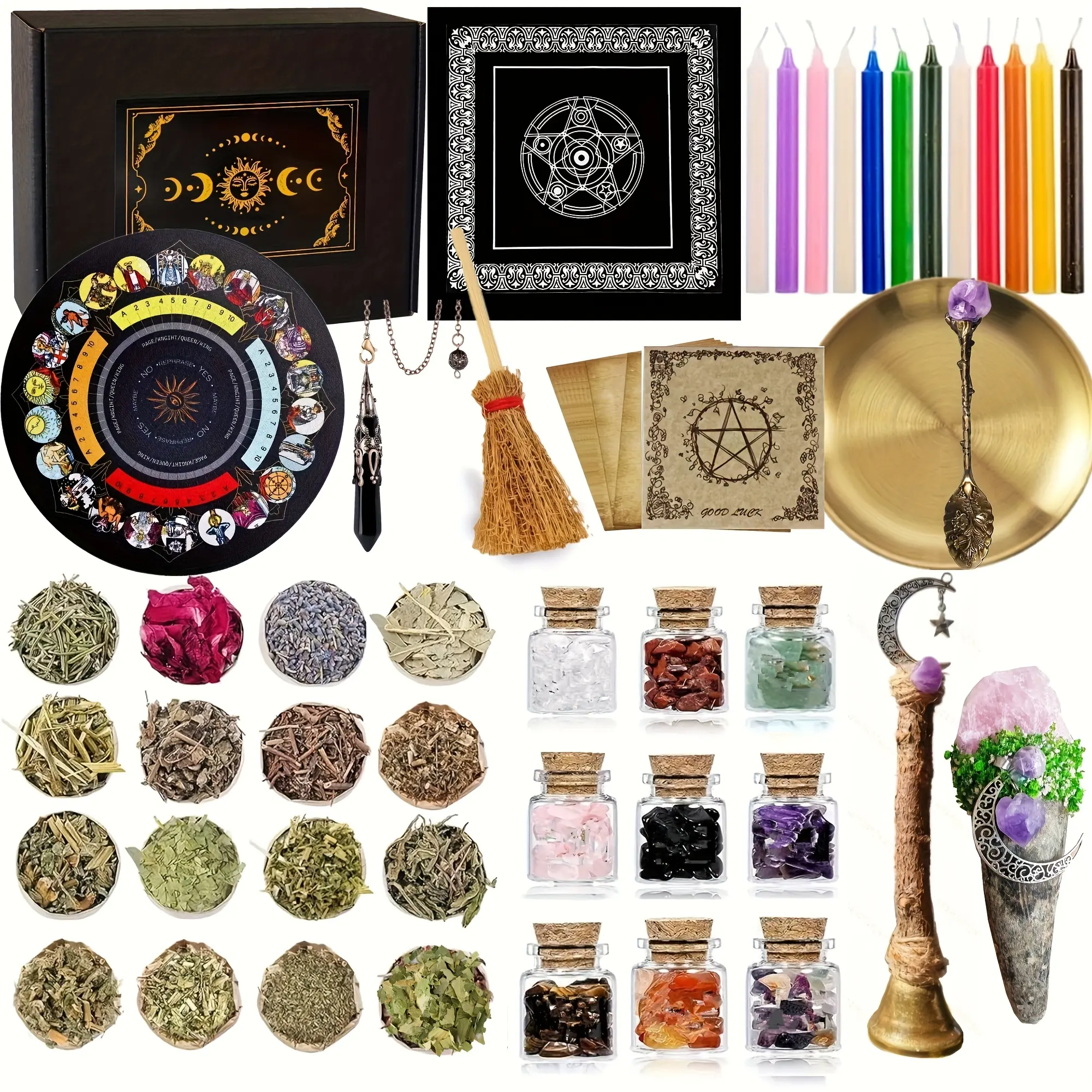Bull Horn Witch Box, Complete Crystal Herbal Tool Set - Premium Wand, Crystals, Ritual Tool Bell, and Dried Flower Decorations, Designed for Witch Style Lovers - Perfect for Halloween and Beginners to Advanced Users, SummerWins, DealsForYouDays