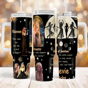 Stevie Nicks 40oz Tumbler with Handle and Straw, Bohemian Rock Legend Wrap, Vintage Stainless Steel Travel Mug,Retro 70s Rock Vibe Insulated Water Bottle,Stevie Nicks Retro Music Legend 40oz Tumbler
