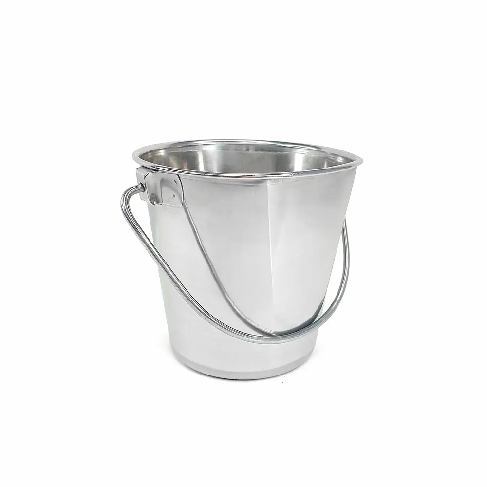 PetYupp Heavy Duty Stainless Steel Flat Bucket, 2 Qt Pet Water & Feeding Pail