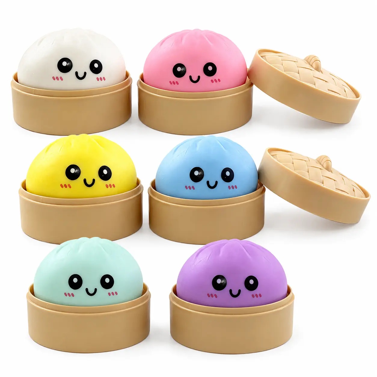 Dumplings Squishy Toy Set, Kawaii Dumpling Fidget Toys with Mini Steamer Case, Soft Slow Rising Sensory Squeeze Toy, Cute Sparkly Dumplings Desk Toy for Kids 3+, Teens, Adults, Party Favors & Gifts