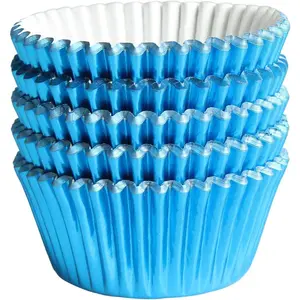 100 Pack Standard Blue Foil Paper Baking Cupcake Liners for Parties Weddings
