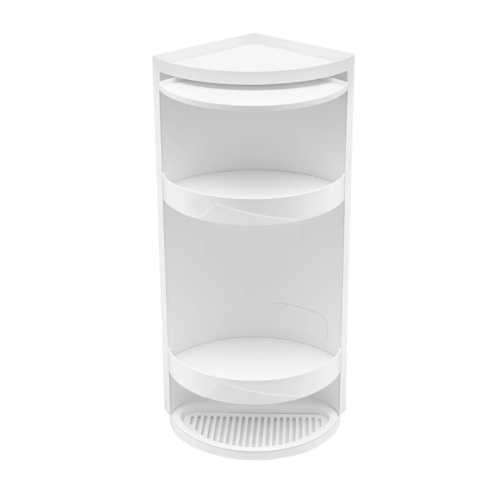 Minimalist 3-Tier Polypropylene Plastic Fan-Shaped 360° Rotating Door Corner Shelf, Waterproof Dustproof No-Drill Wall/Table Mount Organizer for Bathroom Cosmetics Bottle Organization, Bedroom Storage Gift, Minimalist Decluttering, Corner Display Shelf, B