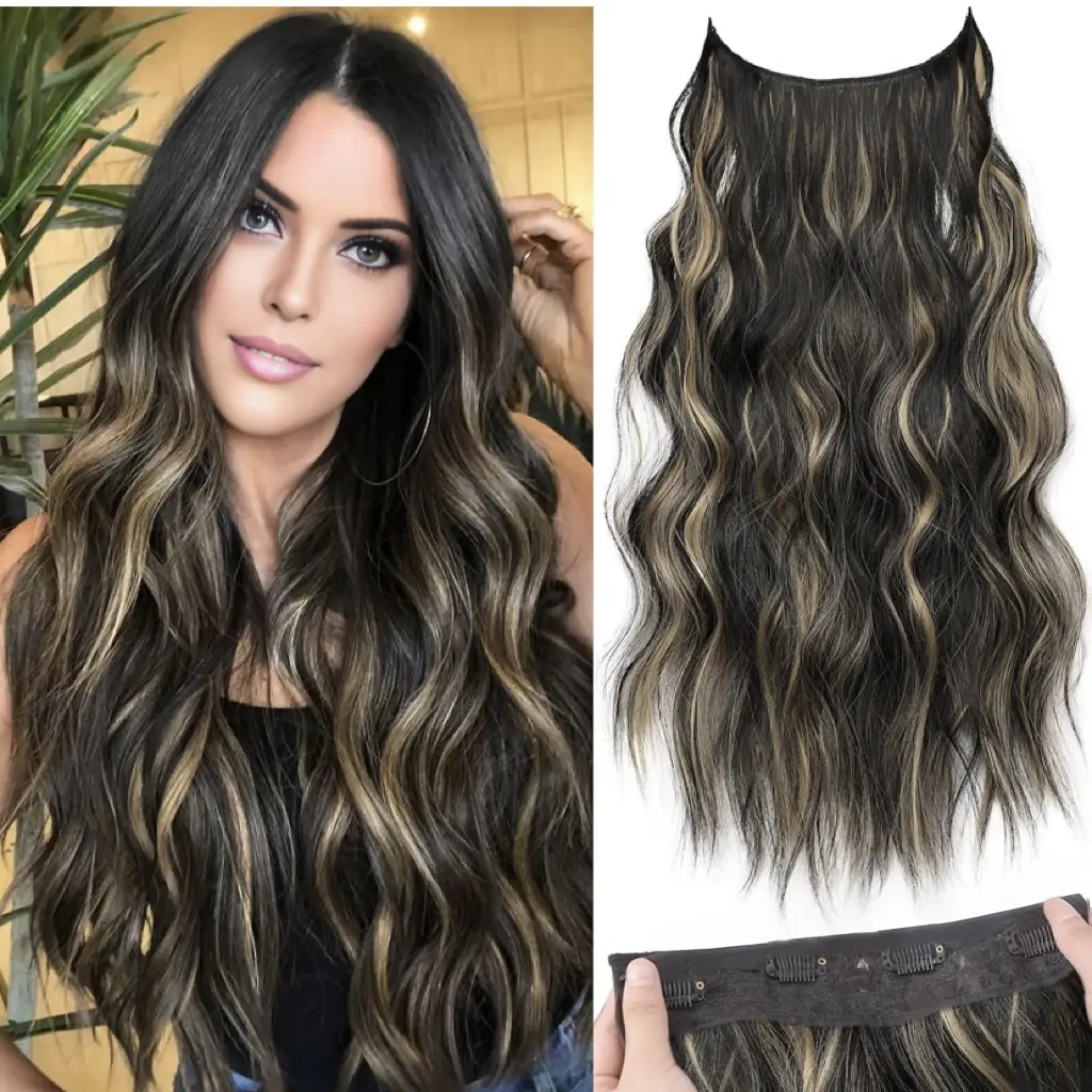 16/20/24 Inch One Piece 5 Clip In Hair Extensions Multi Colour Premium Synthetic Hairpieces Natural Soft Silky Texture Lightweight Comfortable Secure Clips for Instant Volume