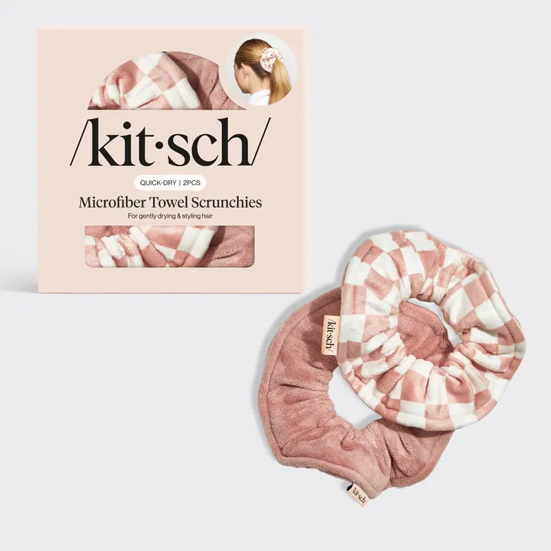 Microfiber Quick-Dry Towel Scrunchies 2pc - Terracotta Checker
