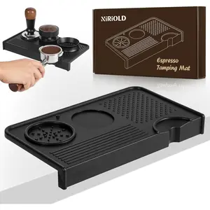 Food Grade Silicone Espresso Tamping Mat, 10.43"×5.63" Waterproof Heat Resistant Portafilter Tamp Station for Barista Espresso Machine Accessories Counter (Black)