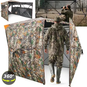 Hunting Blind with Full Open Door 270°/360° See Throught Ground Blind for Deer Hunting Blaze Orange Safety Panels, Portable Hunting Blind Camouflag