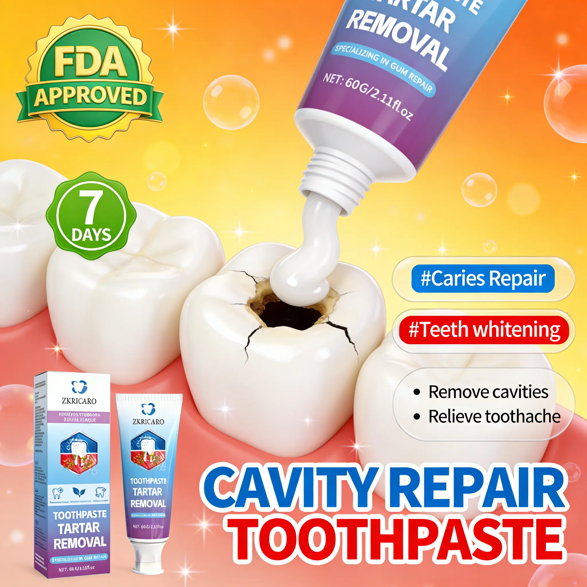 ZKRICARO Anticavity Toothpaste Cavity Repair Formula with Peppermint, Chamomile & Tea Tree, Strengthens Enamel and Soothes Sensitive Teeth - Alcohol Free
