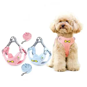 1 Set Dog Harness Set with Leash, Cute Bowknot Pattern, Soft and Comfortable, Dog Chest Back Strap, Pet Walking Accessory