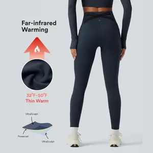 Halara UltraSculpt Heat High Waisted Tummy Control Crossover Back Running Leggings with Pockets