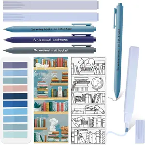 7 count Book Lovers Gifts for Readers Bookish Book Annotation Kit Aesthetic Pastel Highlighters No Bleed Gel Pens Reading Tabs Bookmark for Women Library Student (Blue Series)