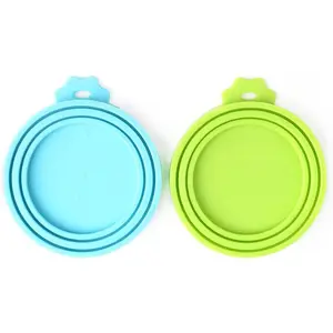 Comtim Pet Food Can Cover Silicone Can Lids for Dog and Cat Food(Universal Size,One Fit 3 Standard Size Food Cans),Blue and Green