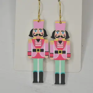 Pink/Mint Nutcracker Acrylic Earrings - Unique Confetti Colors and Patterns - Lightweight and Delicate Fashion Accessory