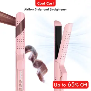 Betahouse Airflow Curling Iron Flat Iron Hair Straightener and Curler 2 in 1, 360° Cool Air Hair Straightener Ceramic, 5 Temps Dual Voltage for Long Short Hair Styling Kit Salon Equipment