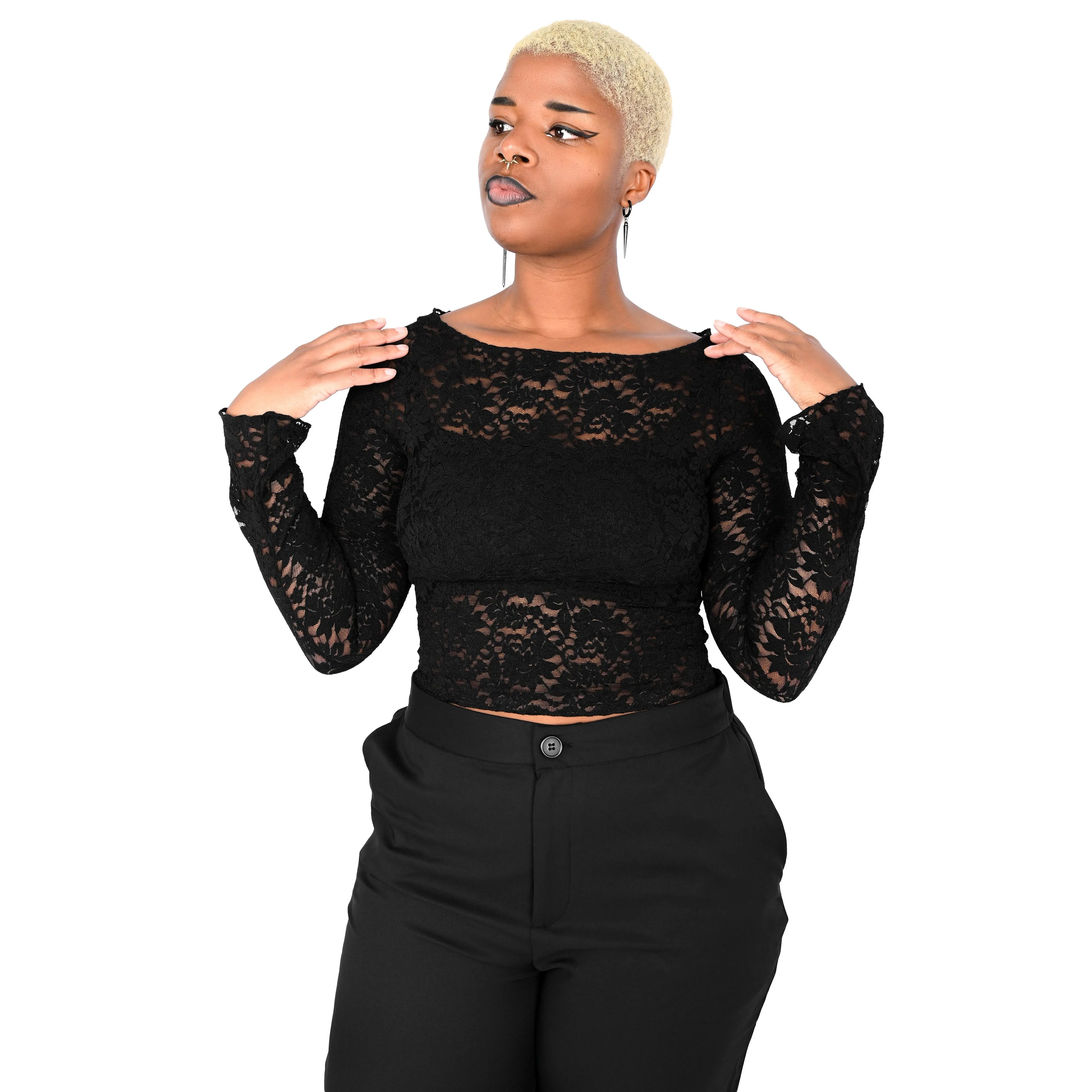 Black Lace Long Sleeve Top