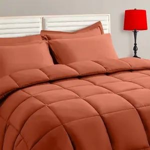 Burnt Orange Twin Size Comforter - 5, a Bag Sets with Quilted Warm Fluffy Comforter,Flat Sheet,Sheet,1 Pillow Shams,1 Pillowcases