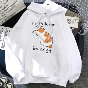 Cute Angry Cat Print Women Hoody Hip Hop Soft Hoodies Casual Fleece Pullovers Oversize Fleece Woman Streetwear Can be used with raincoat