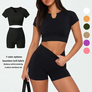 Women’s two-piece casual set Casual summer outfit set Two-piece cropped matching outfit set Yoga fitness tight-fitting set
