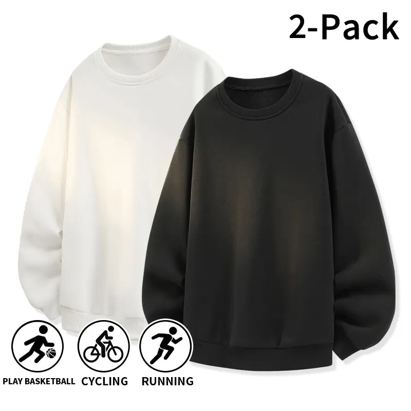 2-Pack / 1-Pack Men’s Solid Color Crew Neck Sweatshirts, Soft Loose Long-Sleeve Pullover Tops, Breathable and Versatile Basic Sweatshirts for Daily Outings, Street Style Looks and Autumn & Winter Everyday Wear