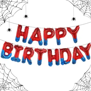 Spider Theme Happy Birthday Banner Party Decorations Balloons Letters Signs Superhero Party Supplies for Boy
