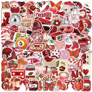 100Pcs Red Cherry Girl Retro Aesthetic Graffiti Stickers Waterproof PVC Decals for Guitar Sticker for Cars Universal Car Sticker