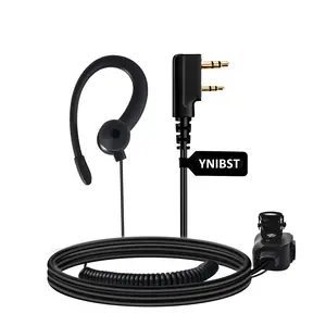 YNIBST All Black Two Way Radio Earpiece for Kenwood Baofeng UV5R Retevis, Pxton, Wouxun,HYT 2-Pin Walkie Talkie with Mic PTT，C-Shape Ear Hook Headset FBI Style for Security, Restaurant, Warehouse & Outdoor Use