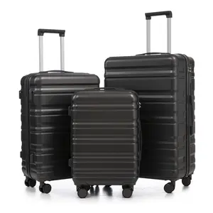 3-Piece Luggage Set (20"/24"/28"), Lightweight Hardside Suitcases with Spinner Wheels, Scratch-Resistant ABS Shell, Matching Color, TSA Combination Lock – Pink Travel Luggage for Women (Dark Gray)