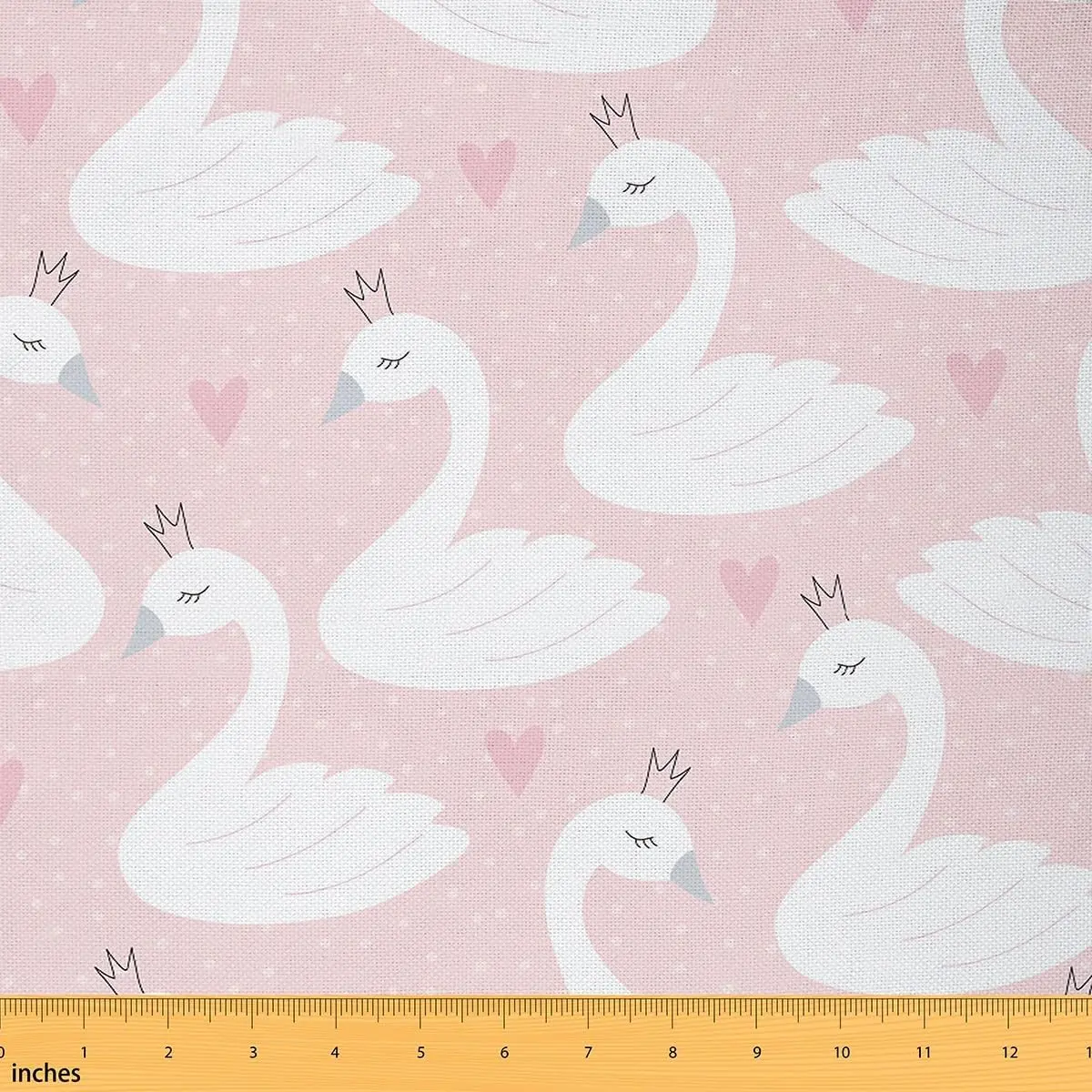 Feelyou Medium-Weight Tight-Woven Waterproof Polyester Upholstery Fabric, 1yd (36x58 in/36" x 58") Cartoon Fabric Patterned Textile with Swan Crown & Polka Dot Prints for Sewing, Home Decoration