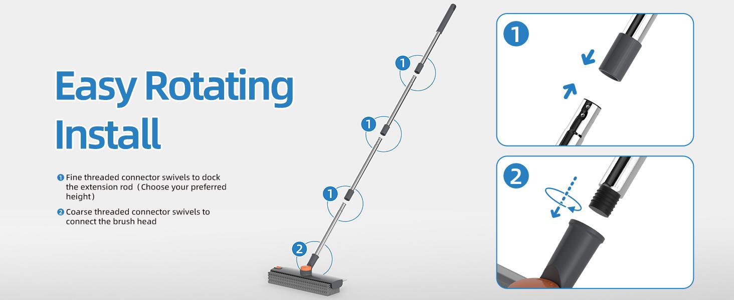 3 in 1 Floor Scrub Brush with Long Handle, Stiff Bristle Scrubber with Silicone Squeegee and Hair Removal Clip, 360° Rotating Bathroom Cleaning Brush for Tile, Grout, Shower, Tub, Glass, Wall, Kitchen and Floor Cleaning 3 in 1 Floor Scrub Brush with Long Handle, Stiff Bristle Scrubber with Silicone Squeegee and Hair Removal Clip, 360° Rotating Bathroom Cleaning Brush for Tile, Grout, Shower, Tub, Glass, Wall, Kitchen and Floor Cleaning