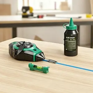 Chalk Line Reel Kit with 2 Bottles of Blue Chalk - 100ft Self-Winding Chalk Box & Line Level Set for Carpentry Measuring Marking Tool
