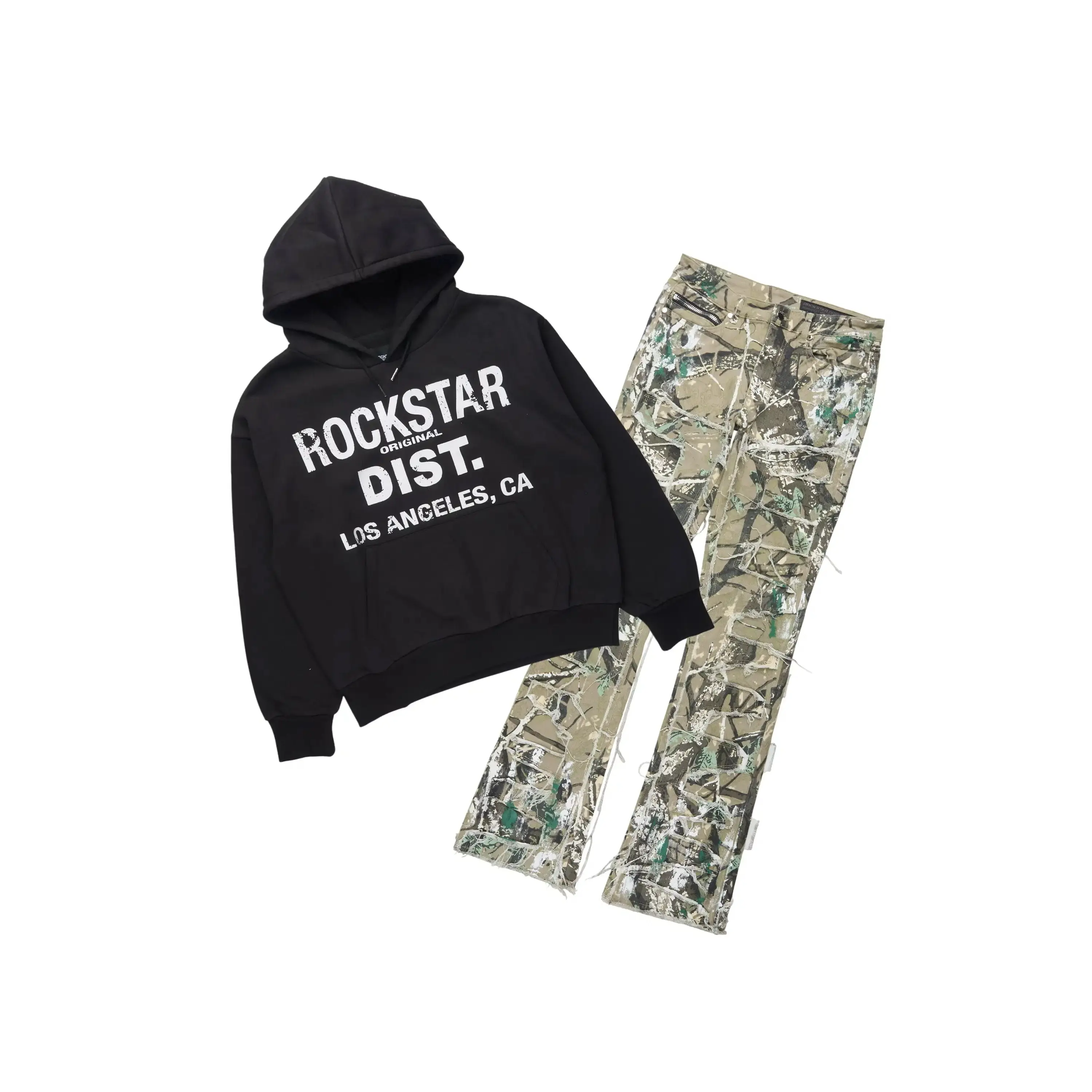 Saxon Black/Camo Hoodie/Stacked Flare Jean Set