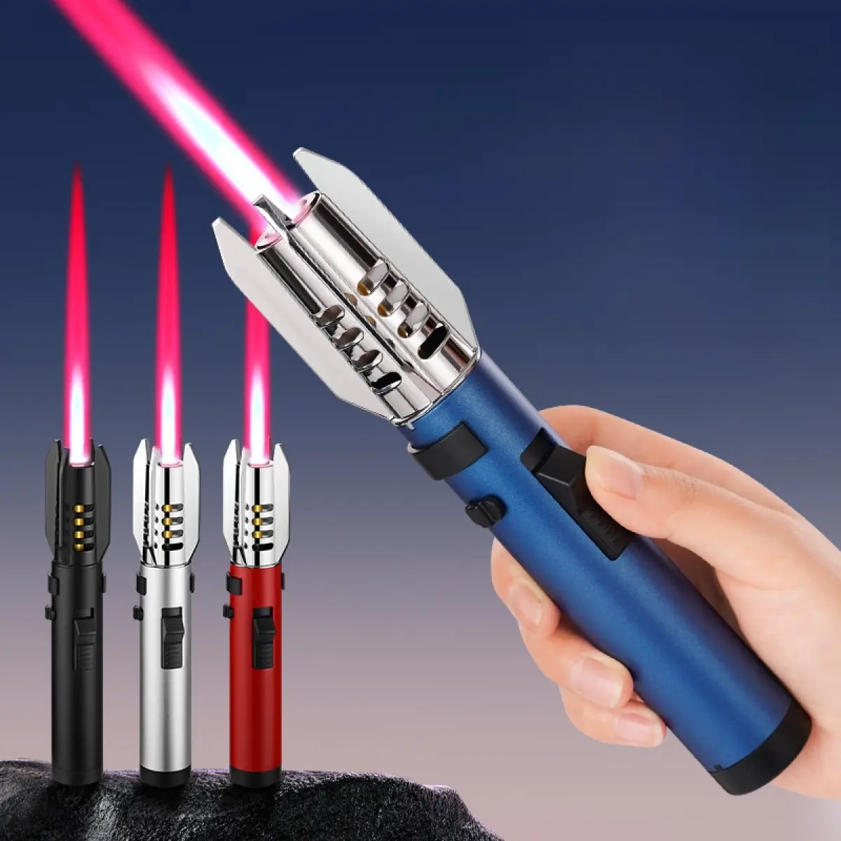 Metal Windproof Torch Lighter, Metal Gas Lighter, Kitchen Baking Flamethrower, Powerful Jet Butane Gas Welding Gun, Cigar Tool, Suitable For Outdoor Ignition, Barbecue Charcoal, Mosquito Coils And Aromatherapy, Holiday Gifts (Without Gas)
