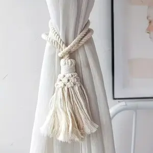 Bohemian Style Hand-Woven Fringe Curtain Tieback, Adjustable No-Drill Hanging Rope Clip, Elegant Home Decor Accessory, Interior Decoration Accessories
