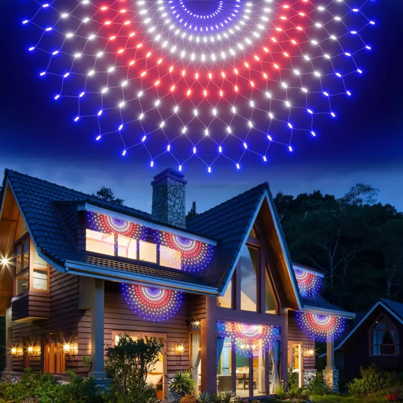 American Flag LED Lights 3 Pack, 450 LED Waterproof Patriotic Flag String Lights for Outdoor Yard, Porch, Garden, Window & Wall Decor, USA Independence Day, July 4th, Memorial Day Decorations