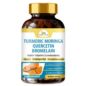 Organic Veda Quercetin with Bromelain Supplement Turmeric Moringa Powerful Antioxidants for Immune Support, Natural Respiratory Health - Super Fruits Vitamin C with Citrus Bioflavonoids - 60 Capsules