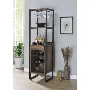 Weathered Oak Wine Rack - w/Drawer