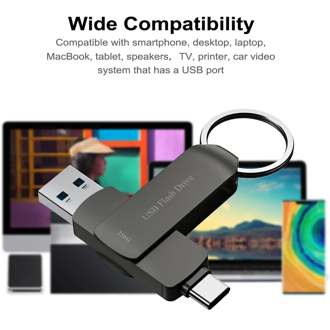 USB C Flash Drive, 2 in 1 USB 3.0 Type C Dual OTG Metal Thumb Drive Jump Drive Memory Stick with Keychain Suitable for USB-C Smartphones, MacBook, Computers and Tablets
