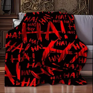 Joker-Inspired Ha Ha Art Flannel Throw Blanket - Black with Red Abstract Design, Lightweight, Durable, Machine Washable for Sofa, Bed, Travel, and Camping, Camping Accessory Bold Pattern Texture, Joker-280GSM