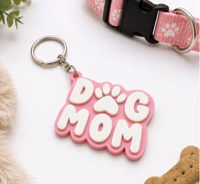 Dog Mom Keychain | Pink & White 3D Printed Keychain | Cute Dog Lover Gift | Paw Print Keychain | Pet Mom Accessory